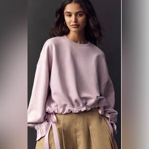 Anthropologie Lavender Tie String Ruffle Sleeve Crop Sweatshirt NWT $88 size M